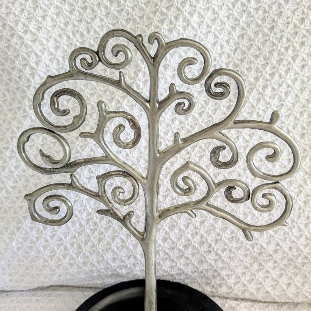 Jewelry Tree Silver Swirl Tree Decor Home Decor Metal Tree Wood Stand